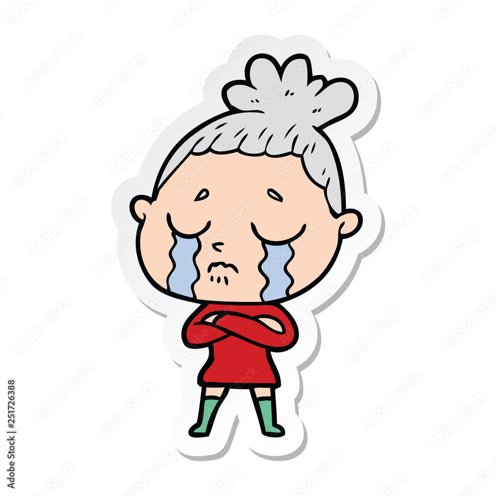 sticker of a cartoon crying woman