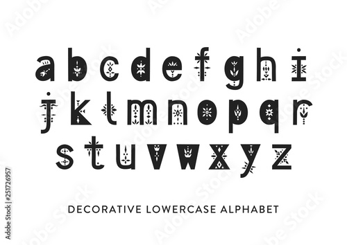 Photo Vector display lowercase alphabet decorated with geometric folk patterns