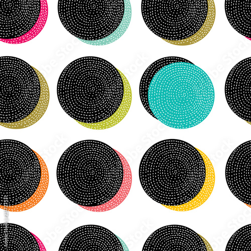 Decorative abstract polka dots in the style of the 60s. Cheerful polka dot vector seamless pattern. Can be used in textile industry, paper, background, scrapbooking.