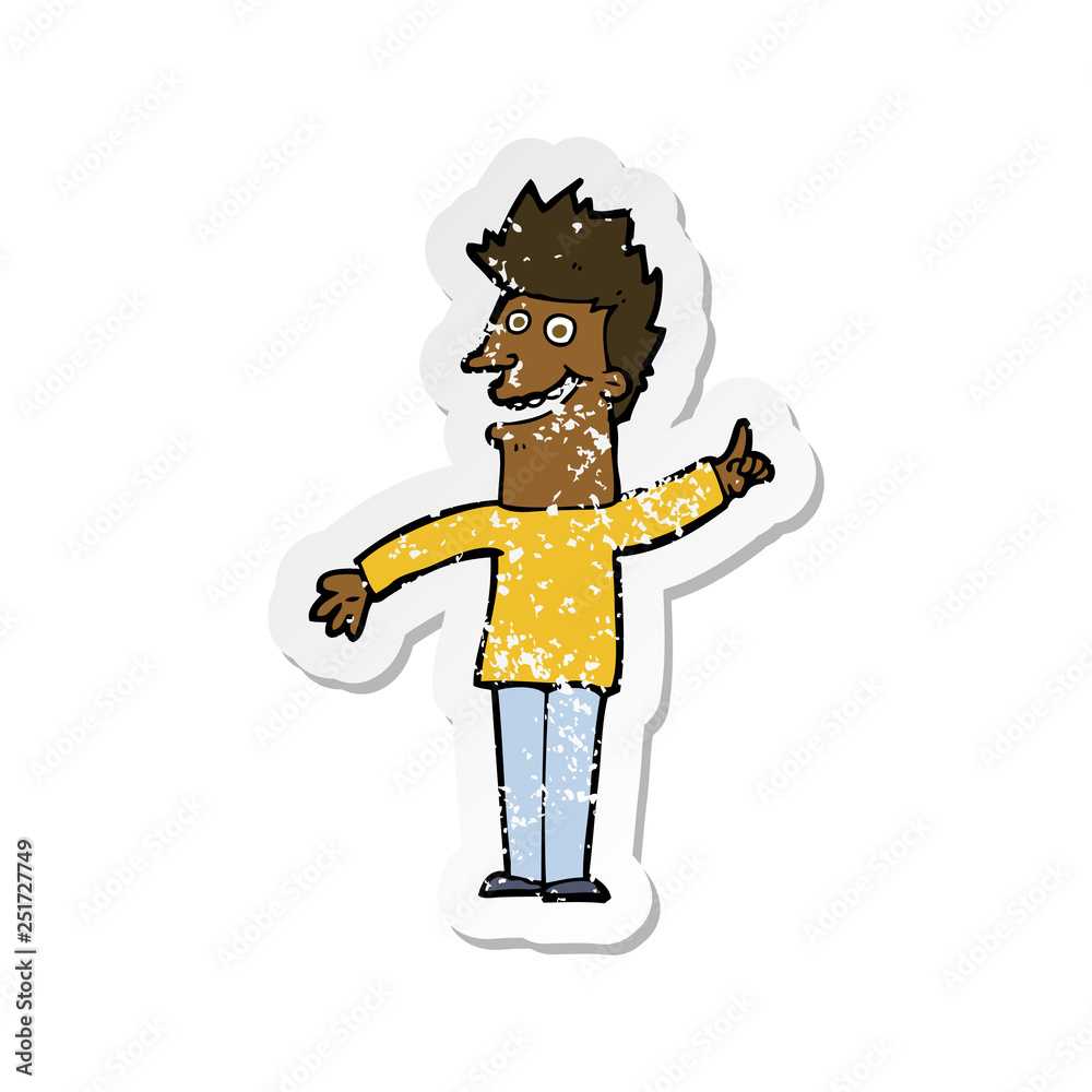retro distressed sticker of a cartoon happy man retro distressed sticker of a cartoon happy man