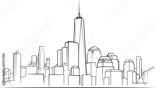Lower Manhattan Skyline Vector Illustration
