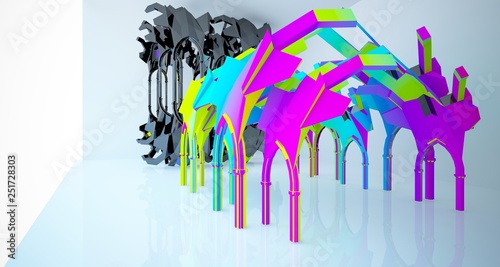 Abstract white and colored gradient gothic interior. 3D illustration and rendering.