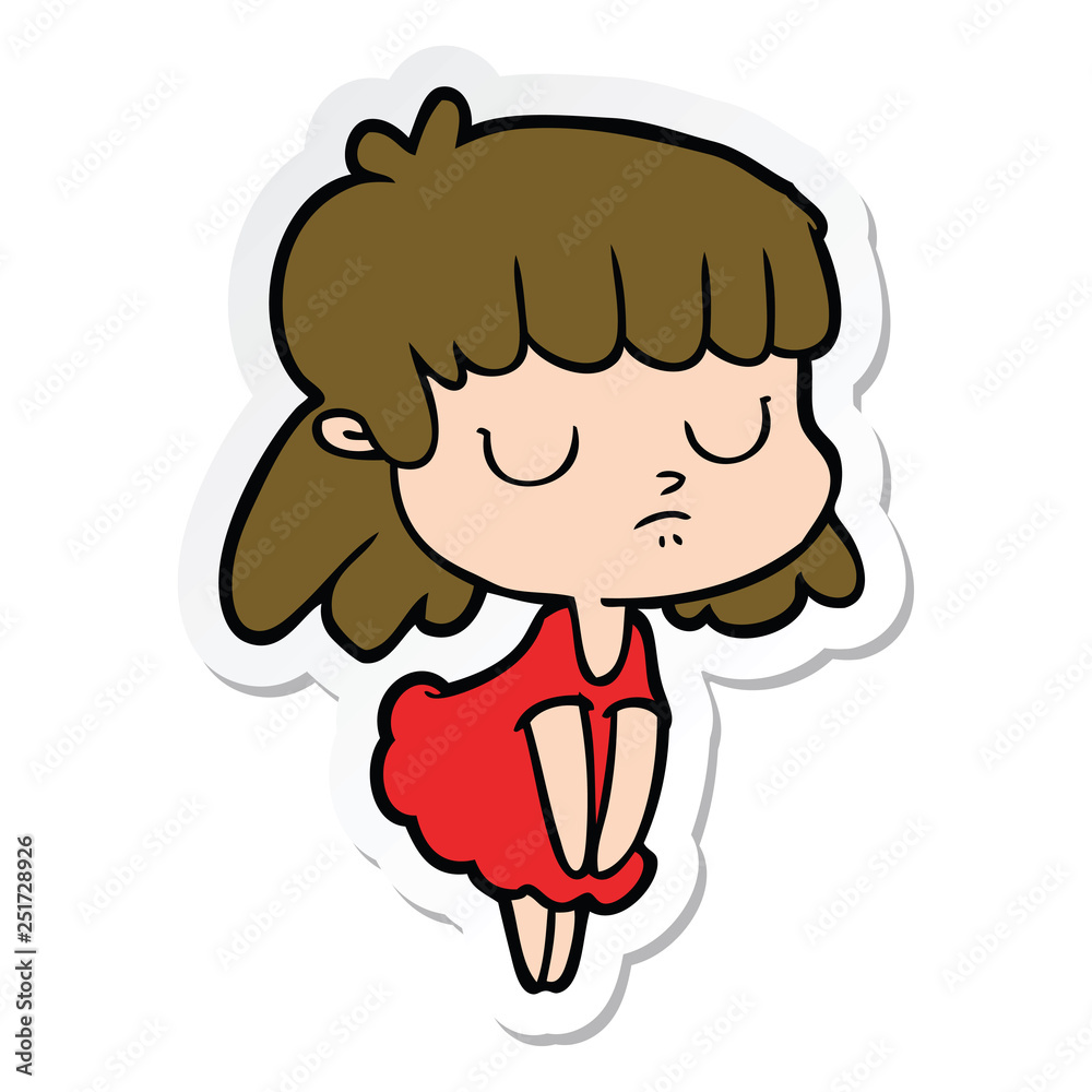 sticker of a cartoon indifferent woman