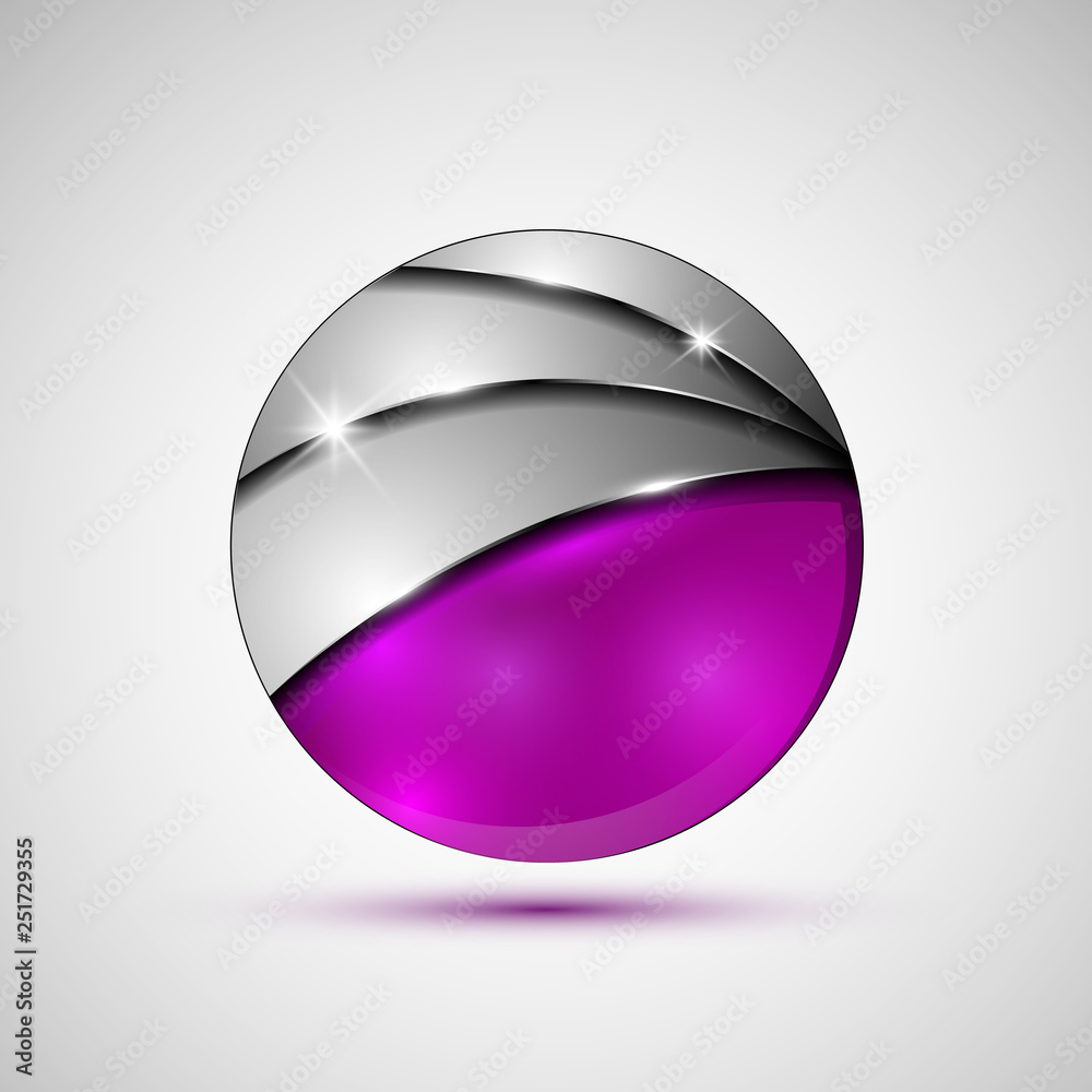 3D Logo design.Purple sphere with overlapping sections