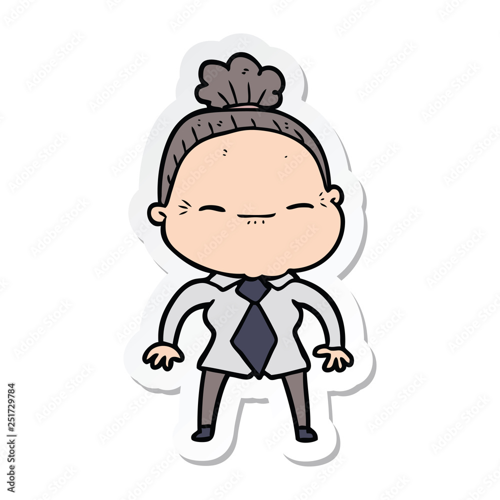 sticker of a cartoon peaceful old woman sticker of a cartoon peaceful old woman