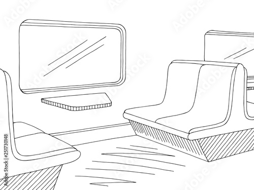 Train interior graphic black white sketch illustration vector