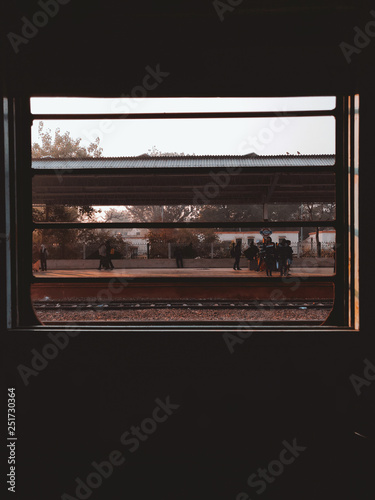 Single window as seen from inside of a Indian railways train.