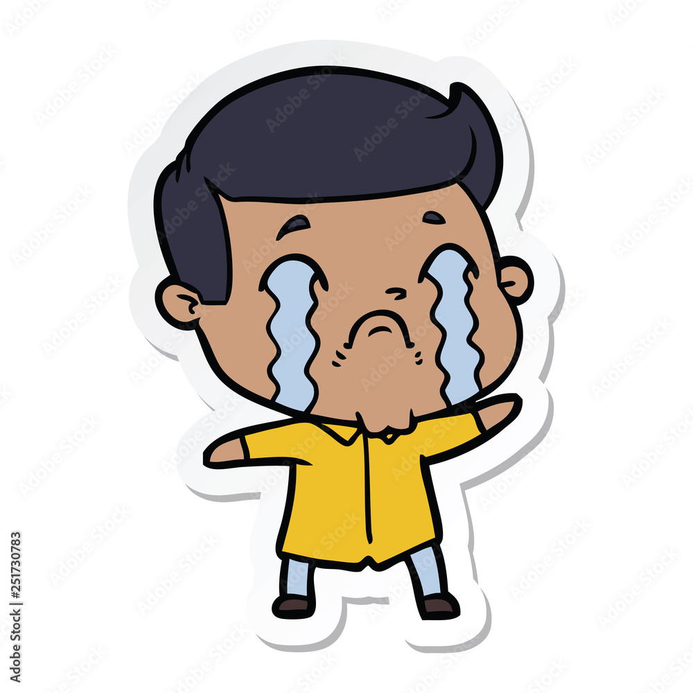 sticker of a cartoon man crying