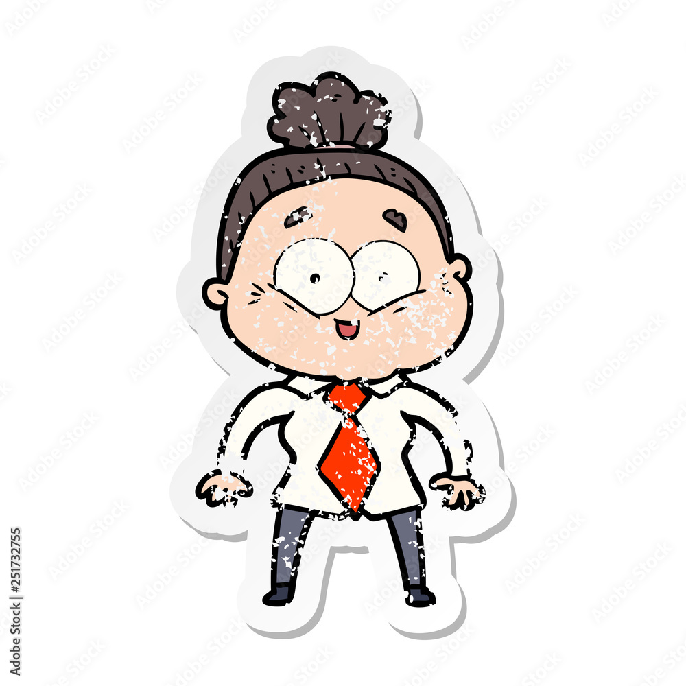 distressed sticker of a cartoon happy old woman distressed sticker of a cartoon happy old woman
