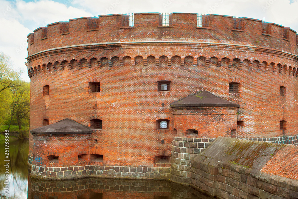 Tower of Der Dona in Kaliningrad. Part of the german defensive fortifications in the Konigsberg. After Second World War Konigsberg was called Kaliningrad and became part of Russia.