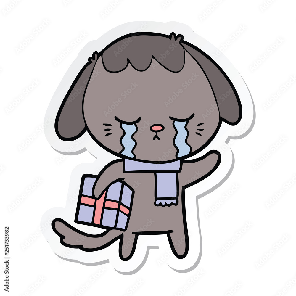 sticker of a cartoon crying dog sticker of a cartoon crying dog