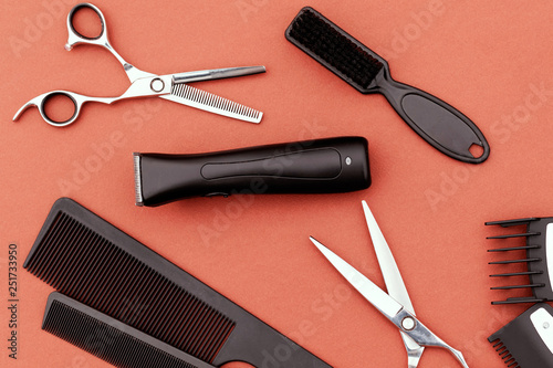 Barber tools background. Professional hairdressing tools.