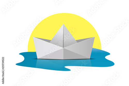 Folder Paper Ship Boat on Sea and Sun