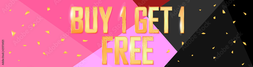 Buy 1 Get 1 Free, Sale web banner design template, discount horizontal poster, vector illustration