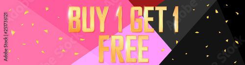 Buy 1 Get 1 Free, Sale web banner design template, discount horizontal poster, vector illustration