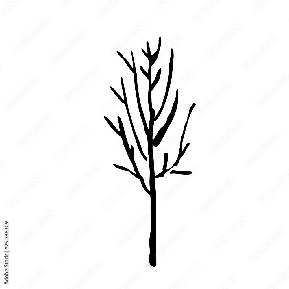 Fototapeta premium Tree silhouette. Hand drawn vector illustration.