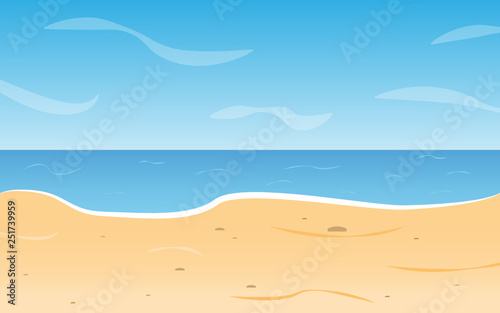Fototapeta Naklejka Na Ścianę i Meble -  Beach with blue sky. Summer background. Golden sand and sea. Vector illustration. 