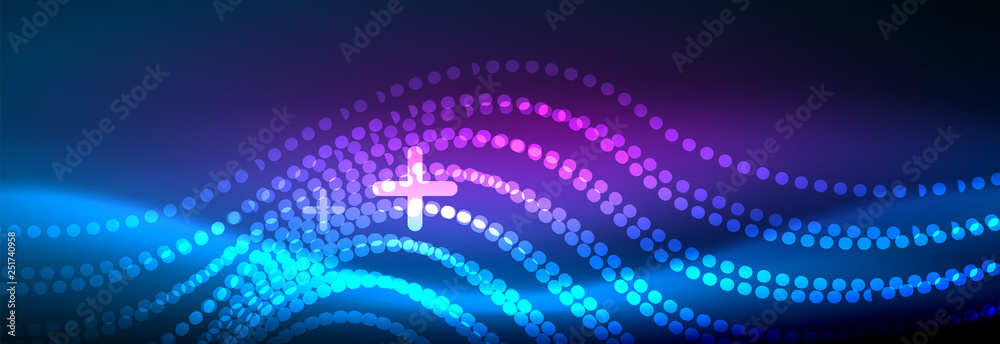 Glowing abstract wave on dark, shiny motion, magic space light. Vector techno abstract background Glowing abstract wave on dark, shiny motion, magic space light. Vector techno abstract background