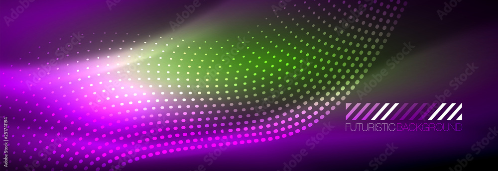 Glowing abstract wave on dark, shiny motion, magic space light. Vector techno abstract background Glowing abstract wave on dark, shiny motion, magic space light. Vector techno abstract background