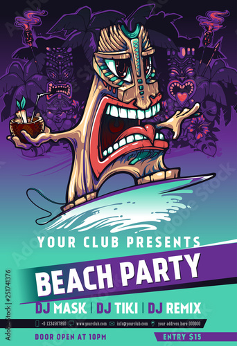 Beach party poster template, flyer, banner, magazine cover