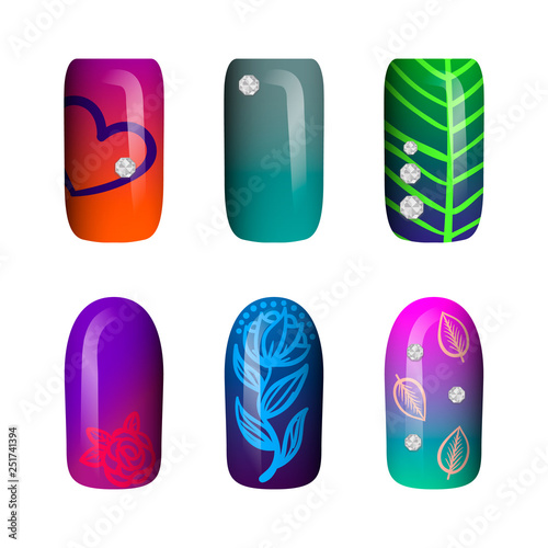 set of colored painted neon nail stickers. manicure art. nail polish. isolated on a white background