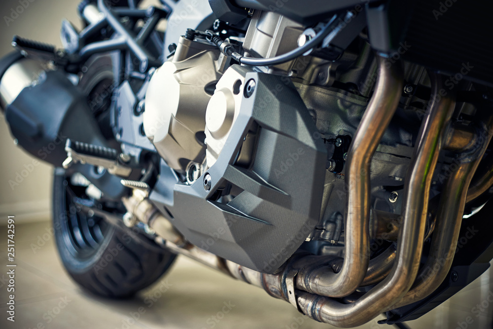 Fototapeta premium Beautiful view of the motorcycle with an emphasis on the engine.