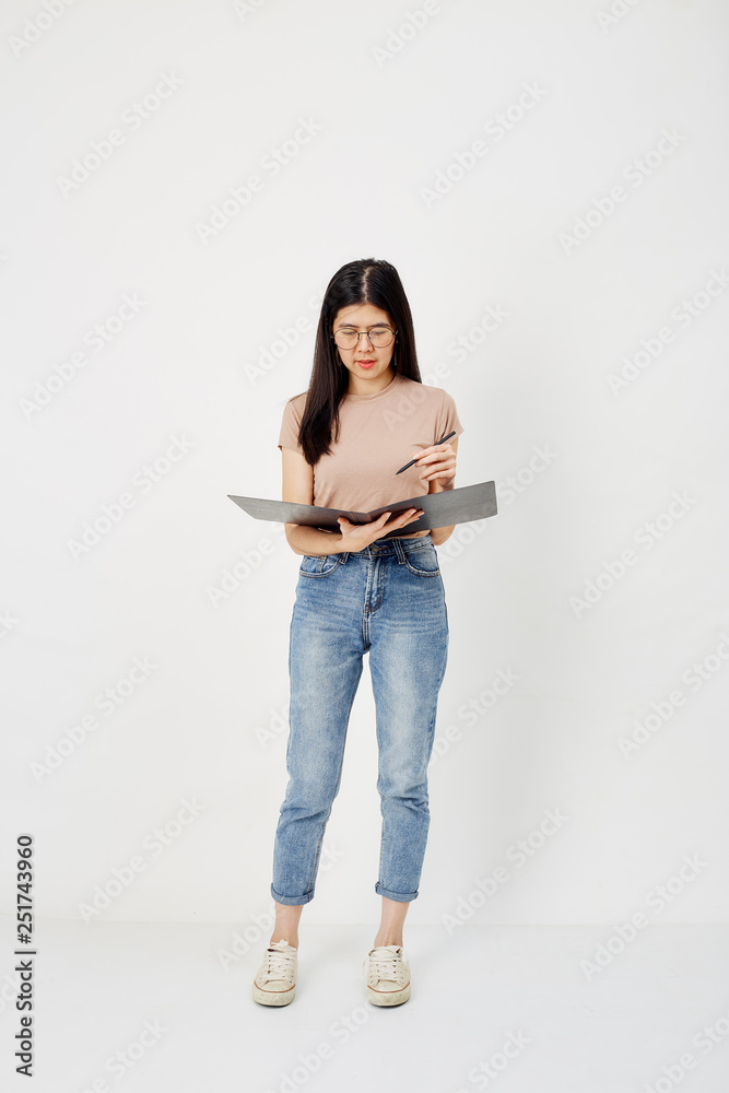 Attractive girl with document paper folder Attractive girl with document paper folder