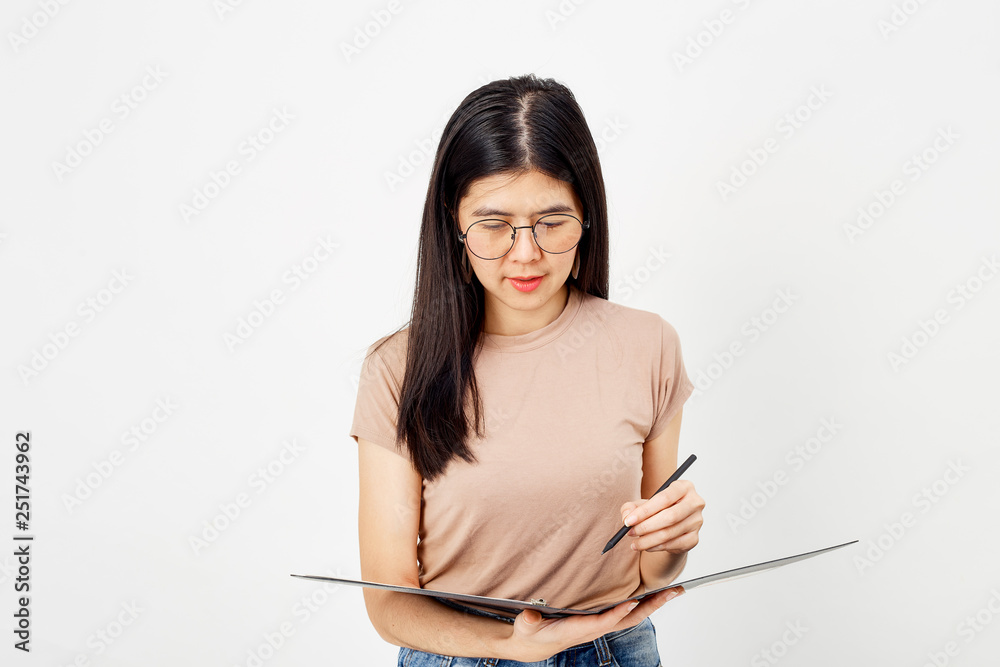 Attractive girl with document paper folder Attractive girl with document paper folder
