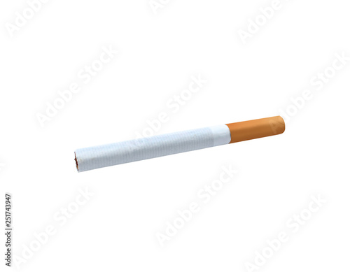 Regular cigarette with an orange filter. Isolated on white.