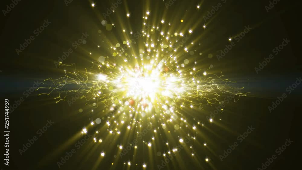 Abstract gold glitter star flying on dark background. 4K animation.