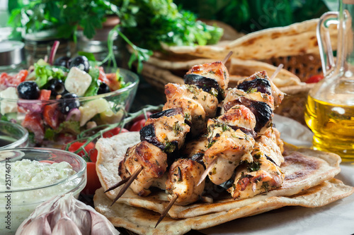 Chicken Souvlaki with pita bread and tzatziki sauce