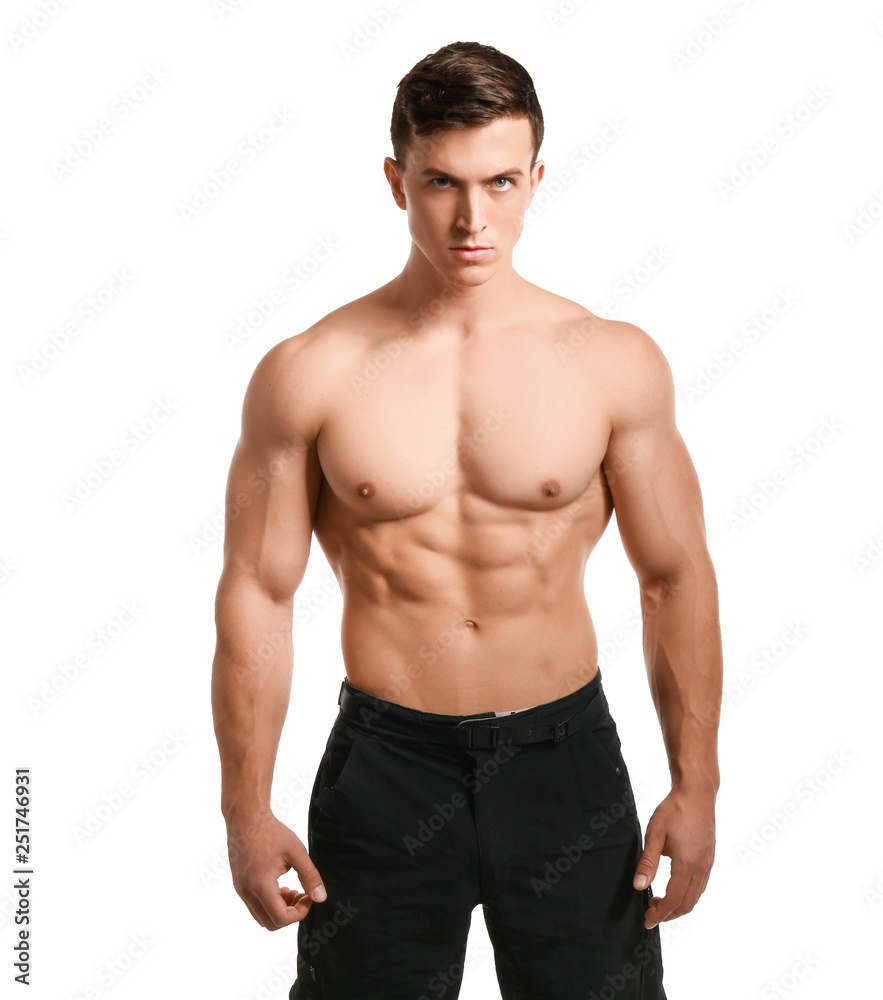 Muscular bodybuilder on white background Muscular bodybuilder on white background