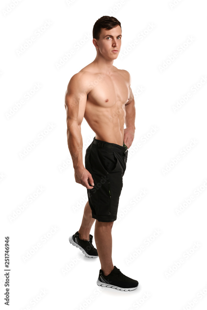 Fototapeta premium Muscular bodybuilder on white background
