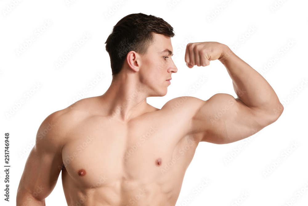 Muscular bodybuilder on white background Muscular bodybuilder on white background
