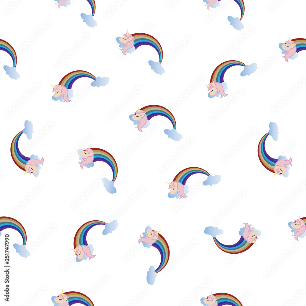 Vector seamless pattern with unicorns and rainbows