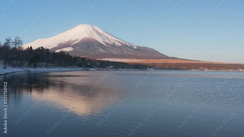 Mt. Fuji over Lake Yamanaka in Winter (panning) Mt. Fuji over Lake Yamanaka in Winter (panning)