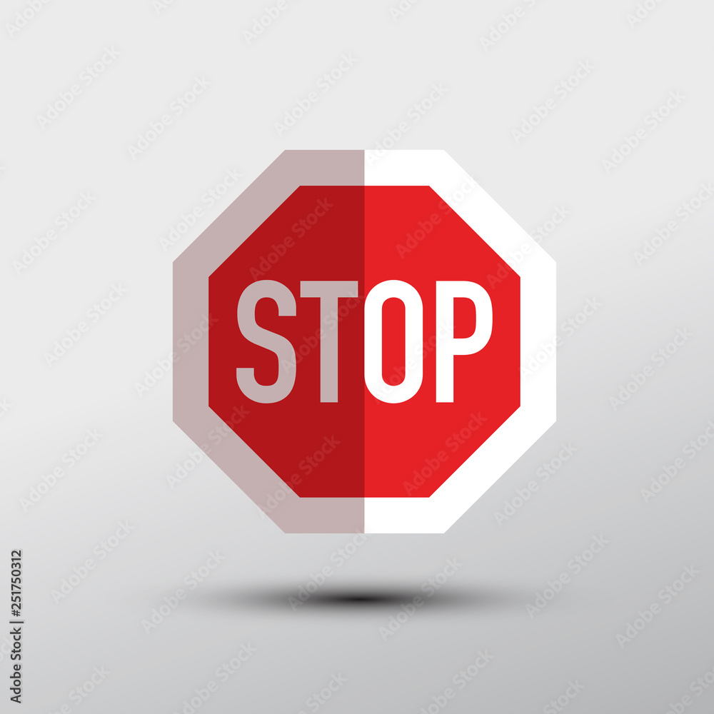 Stop Symbol. Red and White Bent Paper Vector Road Sign Icon. Stop Symbol. Red and White Bent Paper Vector Road Sign Icon.