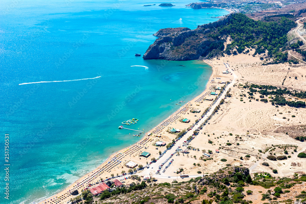 Tsampika beach from Tsampika mountain top, Greece