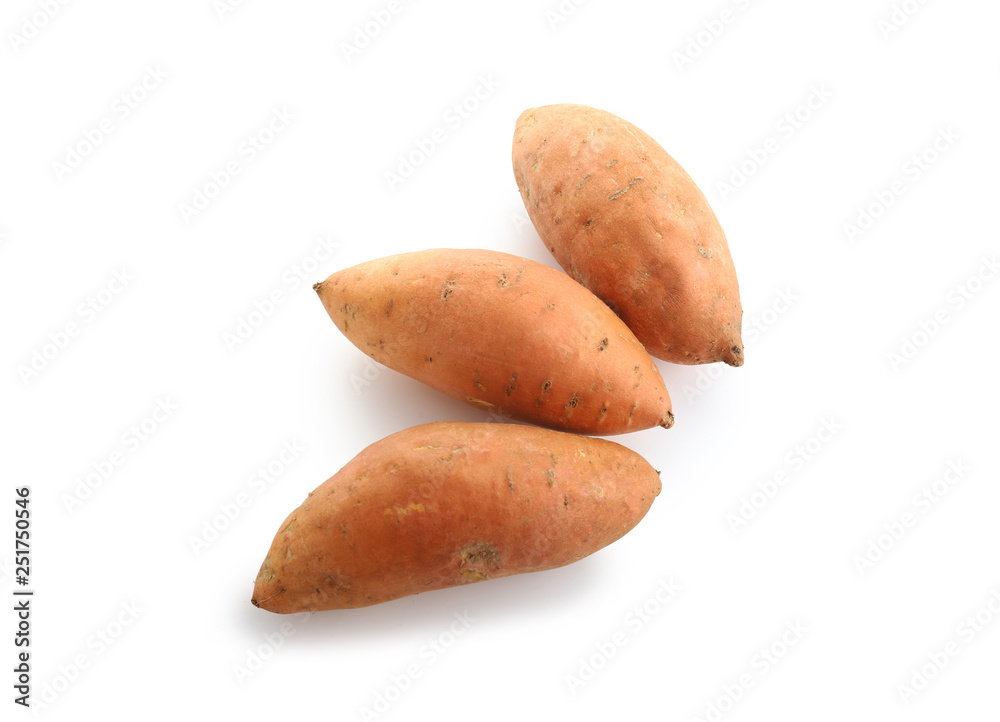 Raw sweet potato on white background Raw sweet potato on white background