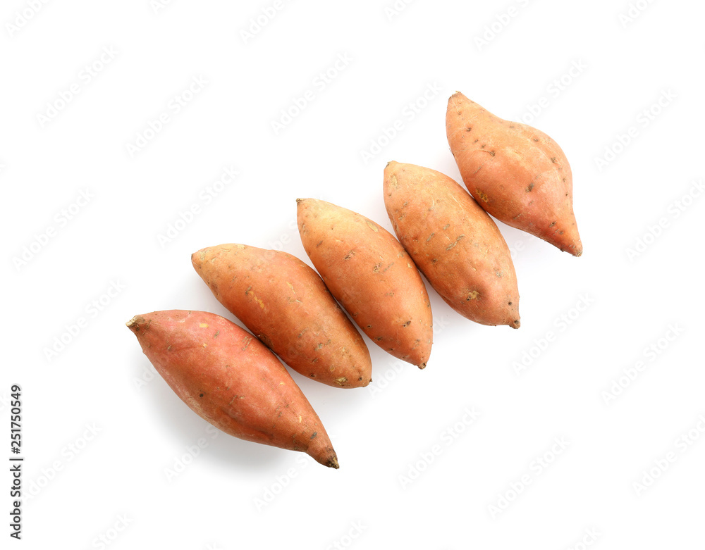 Raw sweet potato on white background Raw sweet potato on white background