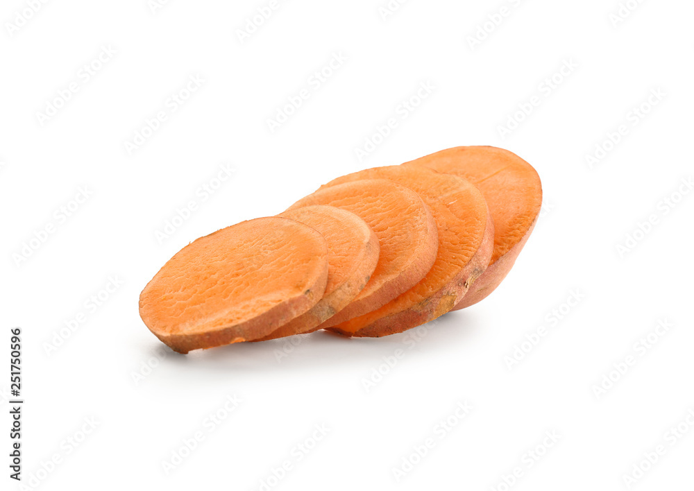 Raw cut sweet potato on white background Raw cut sweet potato on white background