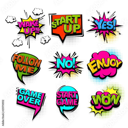 Comic text collection sound effects pop art style