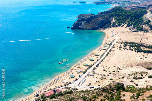 Tsampika beach from Tsampika mountain top, Greece