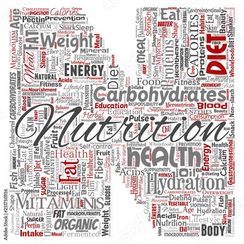 Vector conceptual nutrition health diet letter font N word cloud isolated background. Collage of carbohydrates, vitamins, fat, weight, energy, antioxidants beauty mineral, protein medicine concept