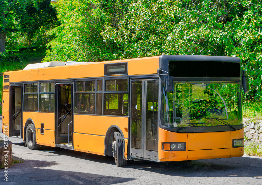 orange bus wait for passengers