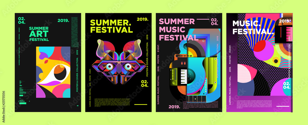 Fototapeta Summer Colorful Art and Music Festival Poster and Cover Template for Event, Magazine, and Web Banner.