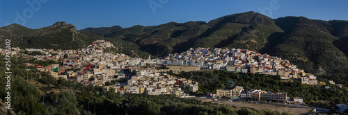 Panorama view over the holy city of Moulay Idriss Zerhoun including the tomb and Zawiya of Moulay Idriss, Middle Atlas, Morocco, North Africa © smoke666
