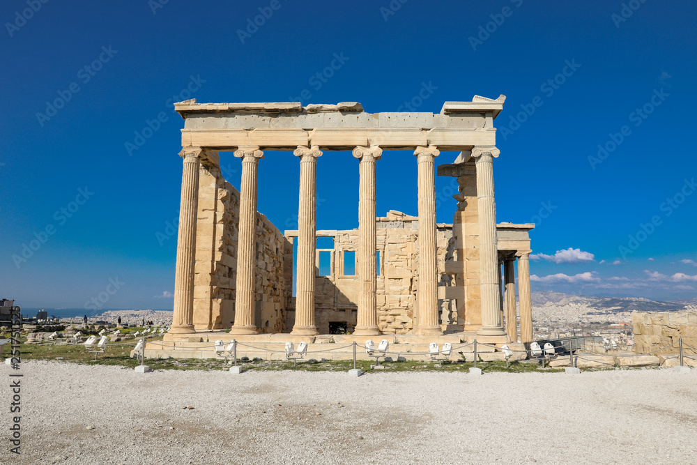 Athens, Greece - March 14, 2017: The Old Temple of Athena on the Acropolis of Athens, Greece.
