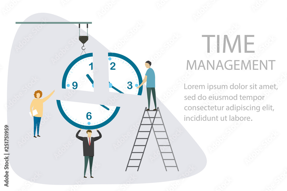 Business people hold parts of the watch,time managment concept