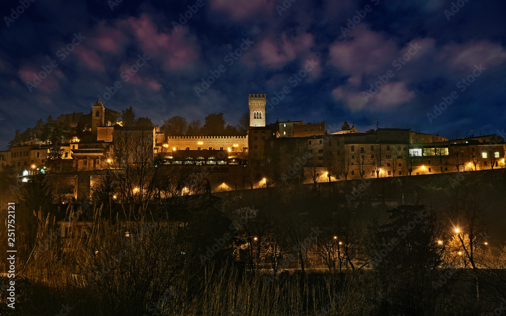 Bertinoro, Forli-Cesena, Emilia-Romagna, Italy: night landscape of the ancient hill town